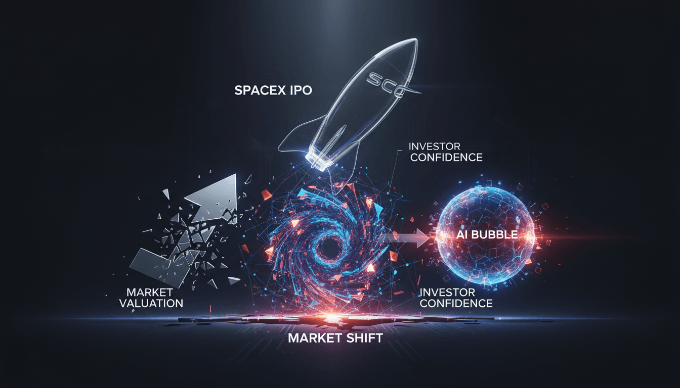 SpaceX IPO announcement with financial market graphics