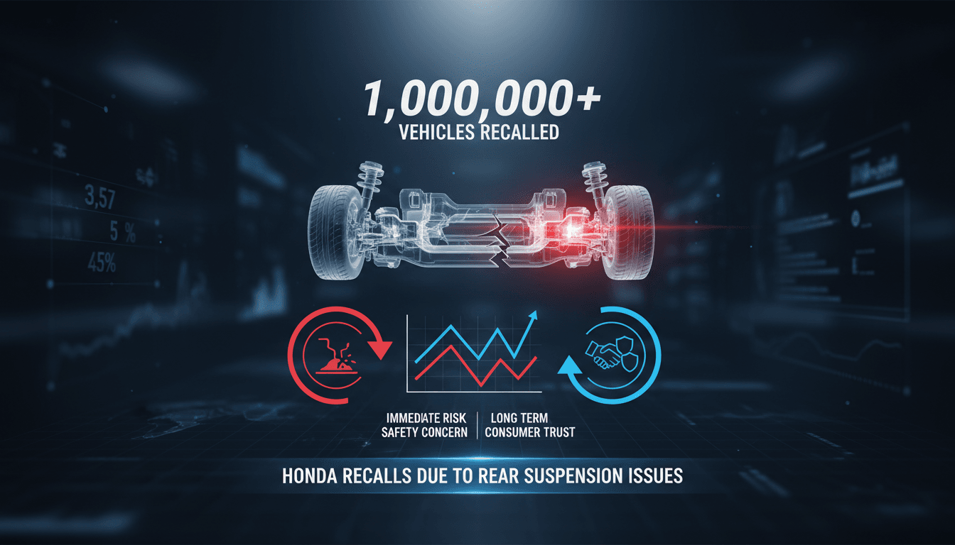 Honda vehicles parked in a dealership lot with a recall notice