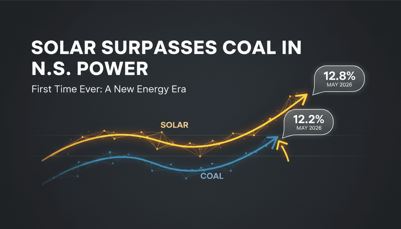Solar panels with a backdrop of a coal power plant, symbolizing the energy transition.