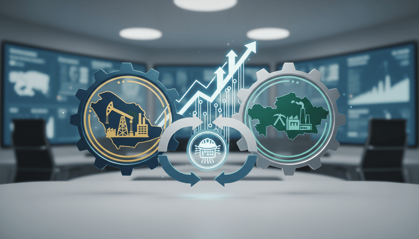 Saudi Arabia and Kazakhstan flags symbolizing economic partnership