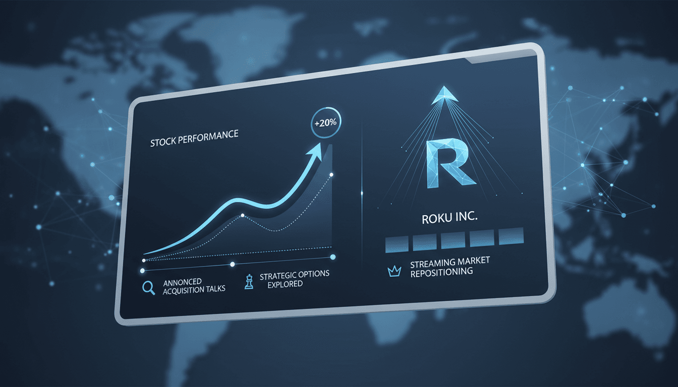 Roku Inc. logo with stock market graphics