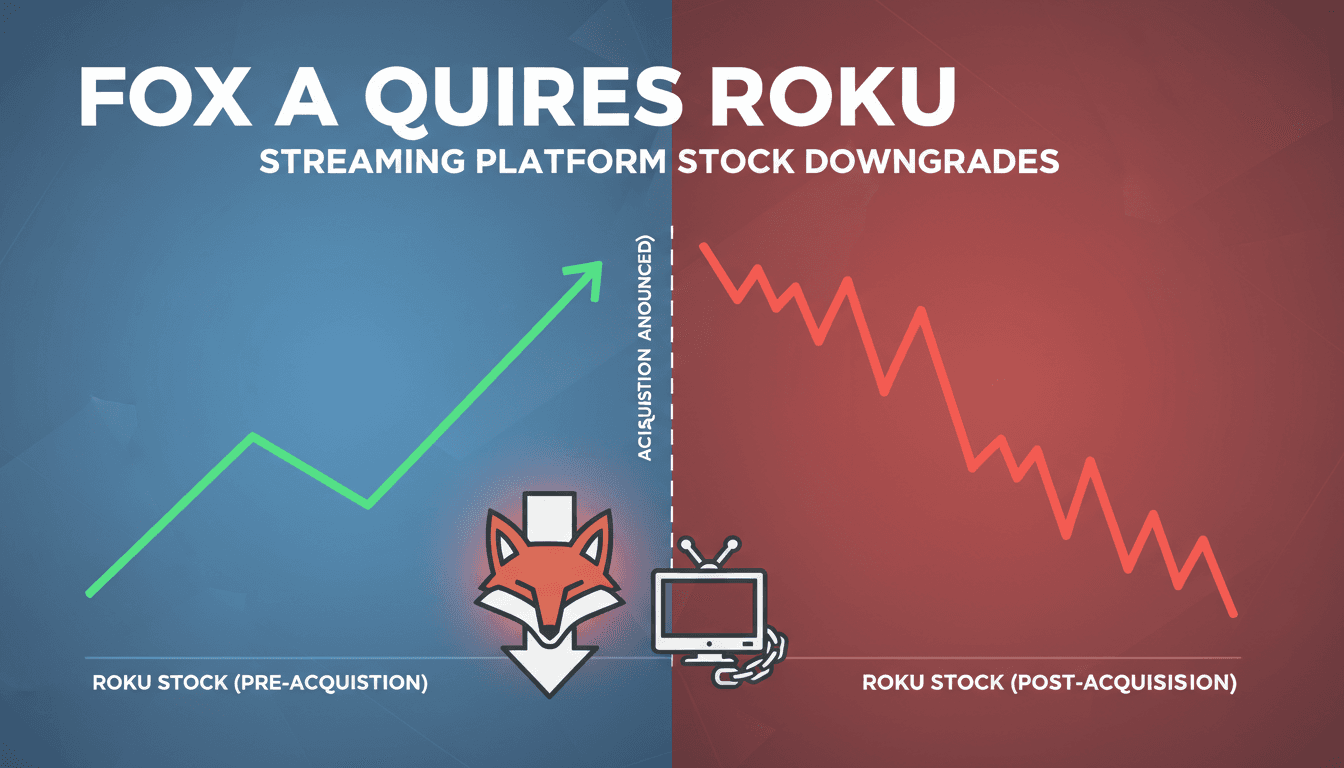 Fox and Roku logos with stock market graphics