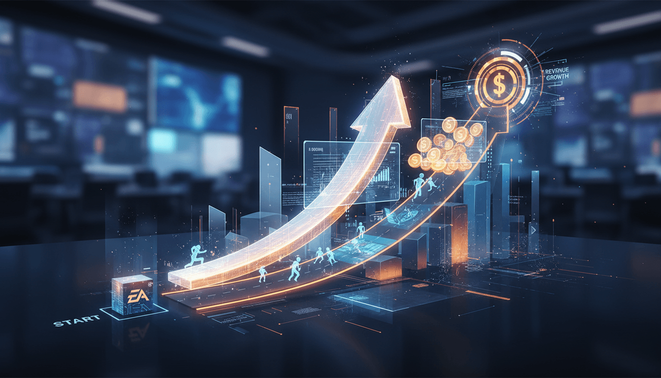Electronic Arts logo with in-game advertising concept illustration