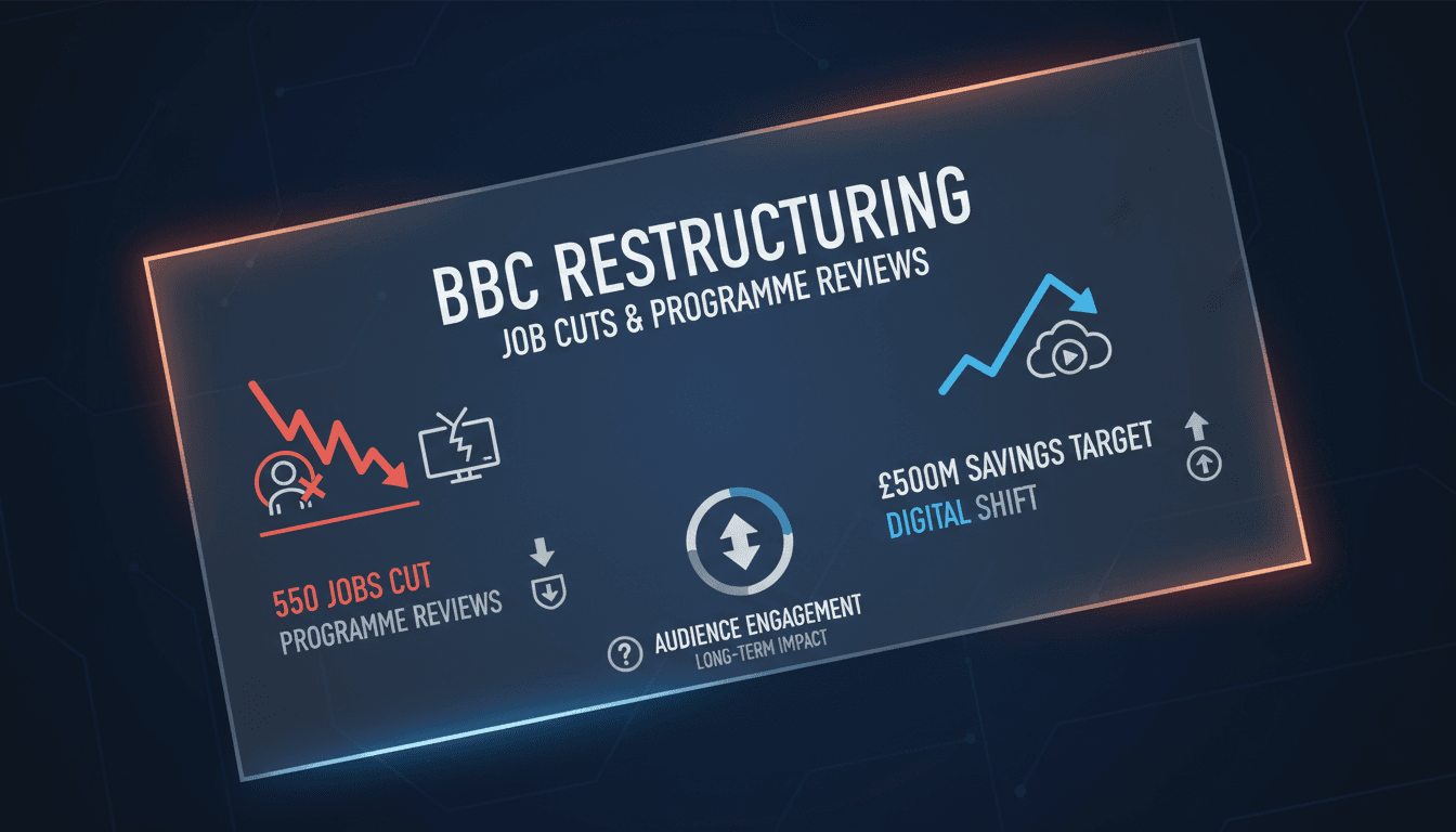 BBC headquarters with a focus on restructuring and job cuts