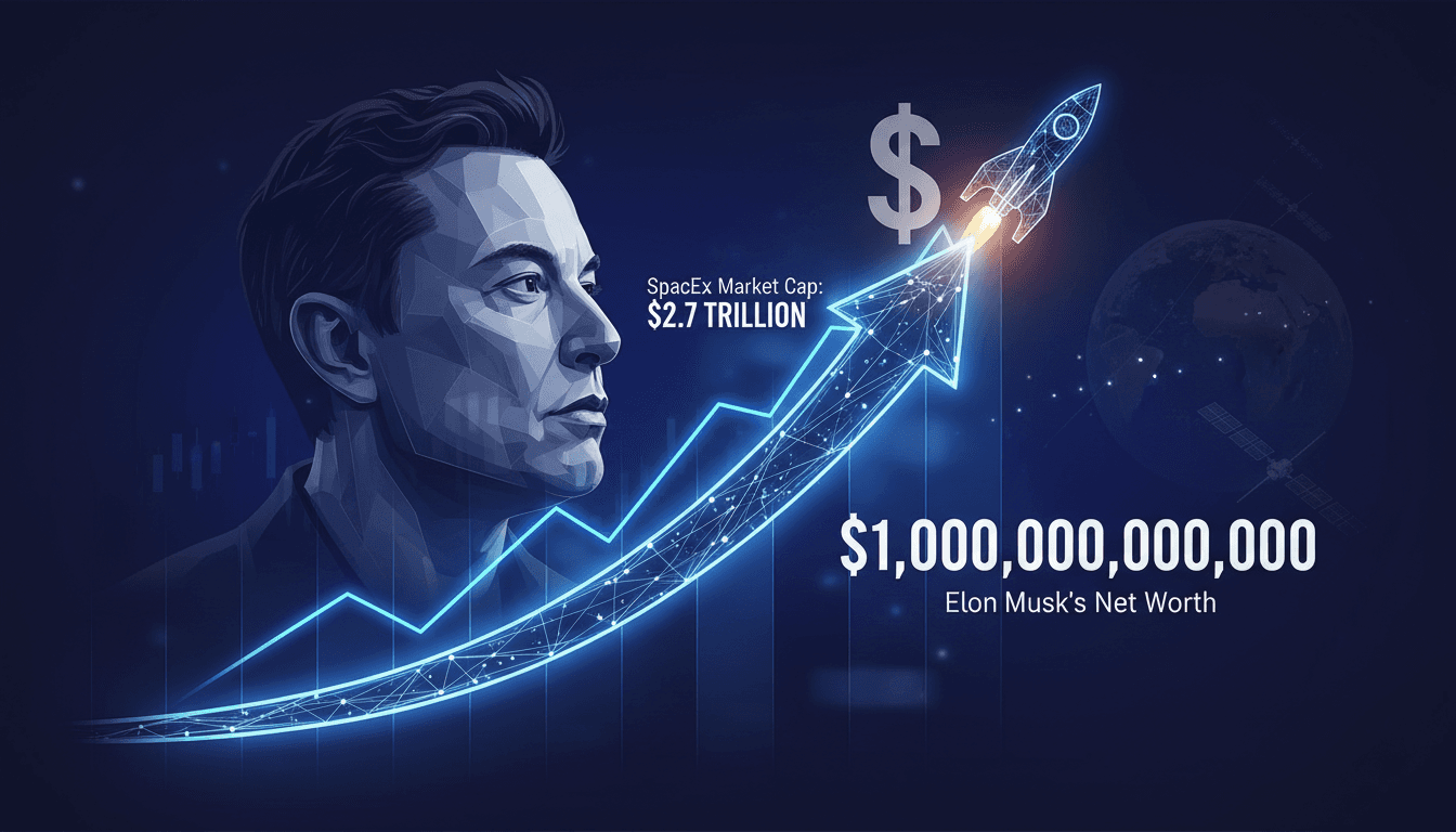 Elon Musk celebrating his milestone as the world's first trillionaire after SpaceX's IPO.