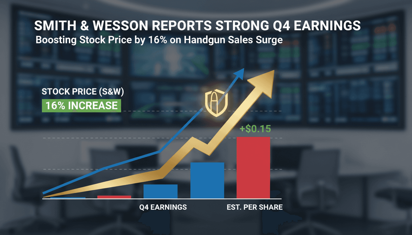 Smith & Wesson logo with a graph showing stock price increase