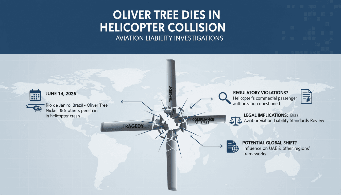 A visual representation of the helicopter collision involving Oliver Tree, highlighting aviation liability concerns.