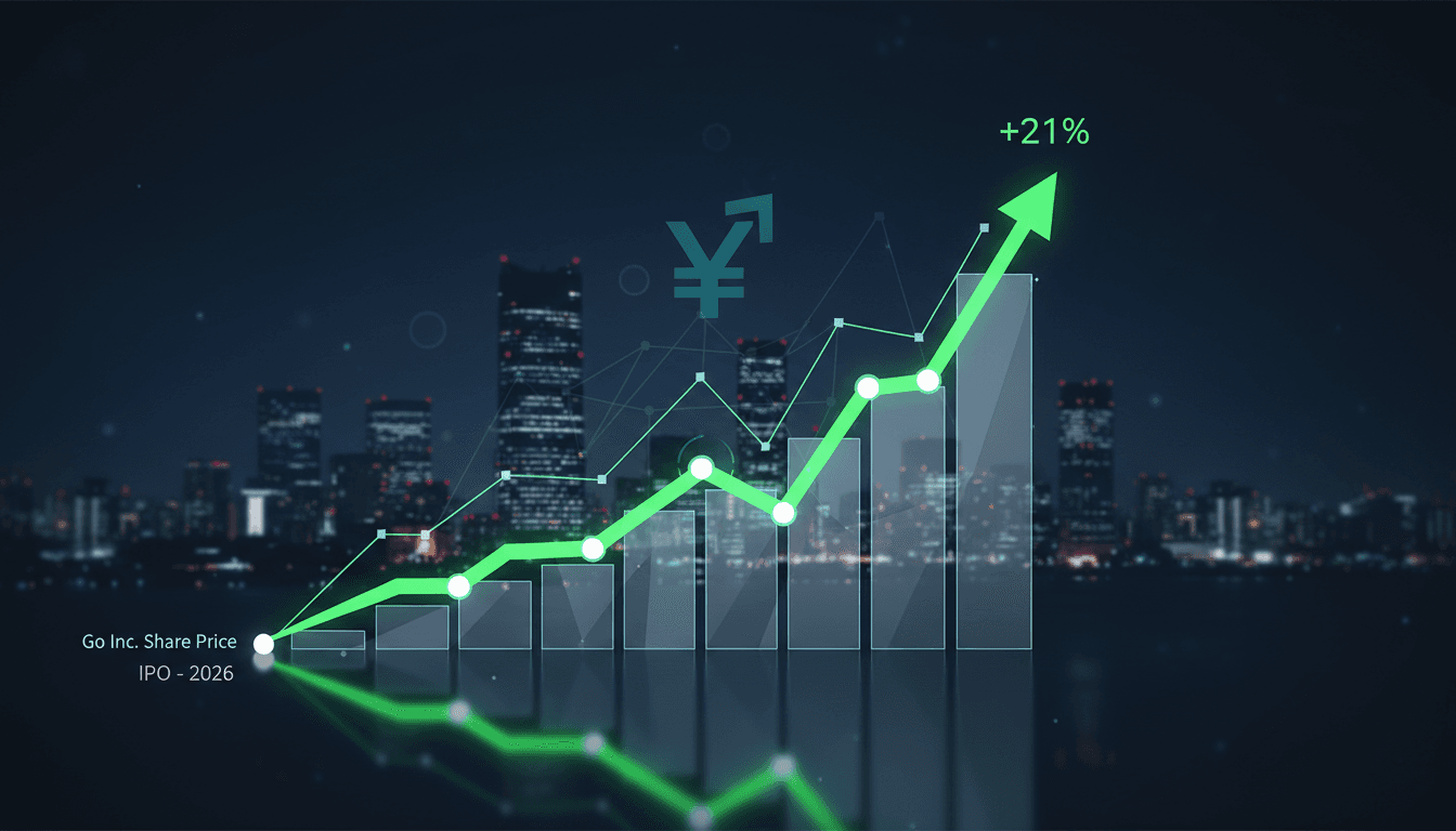 Go Inc. logo with Tokyo Stock Exchange background