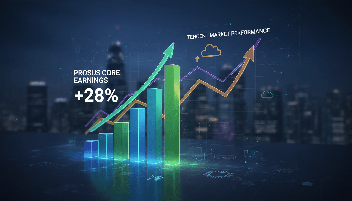 Prosus NV logo with a graph showing projected earnings growth