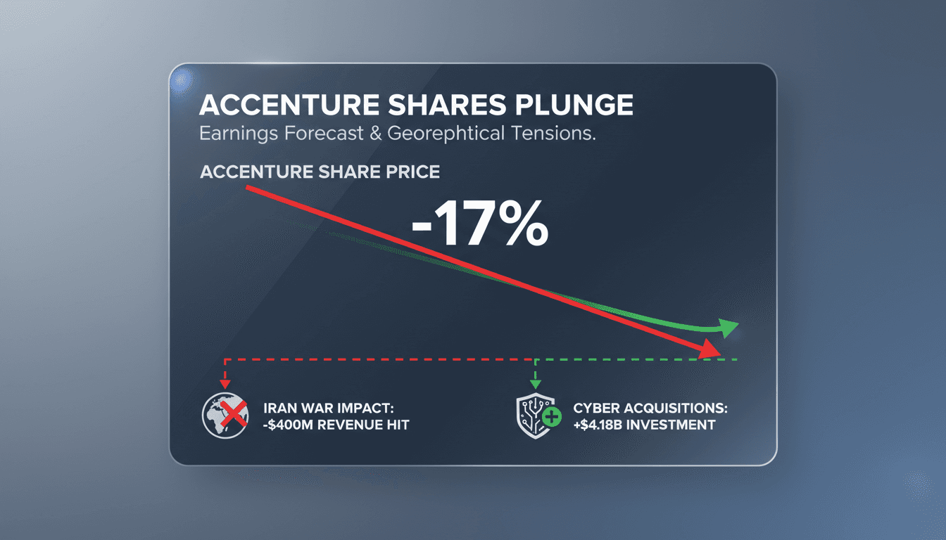 Accenture's shares drop over 17% amid disappointing earnings forecast linked to Iran war impact