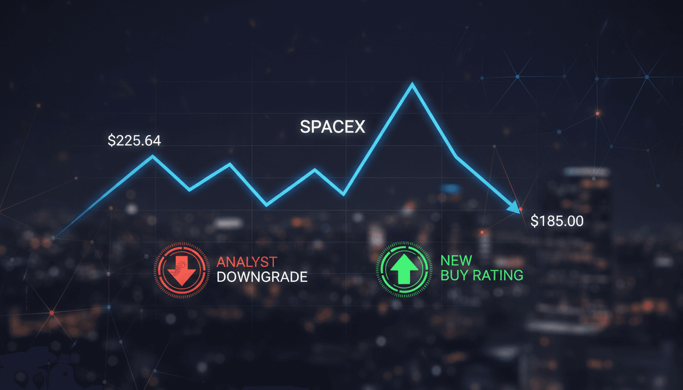Graph showing SpaceX stock price changes and analyst ratings