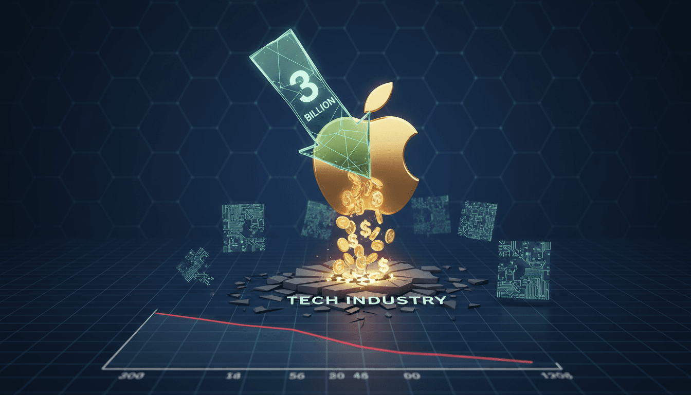 Apple logo with a gavel symbolizing the class action lawsuit against the company.