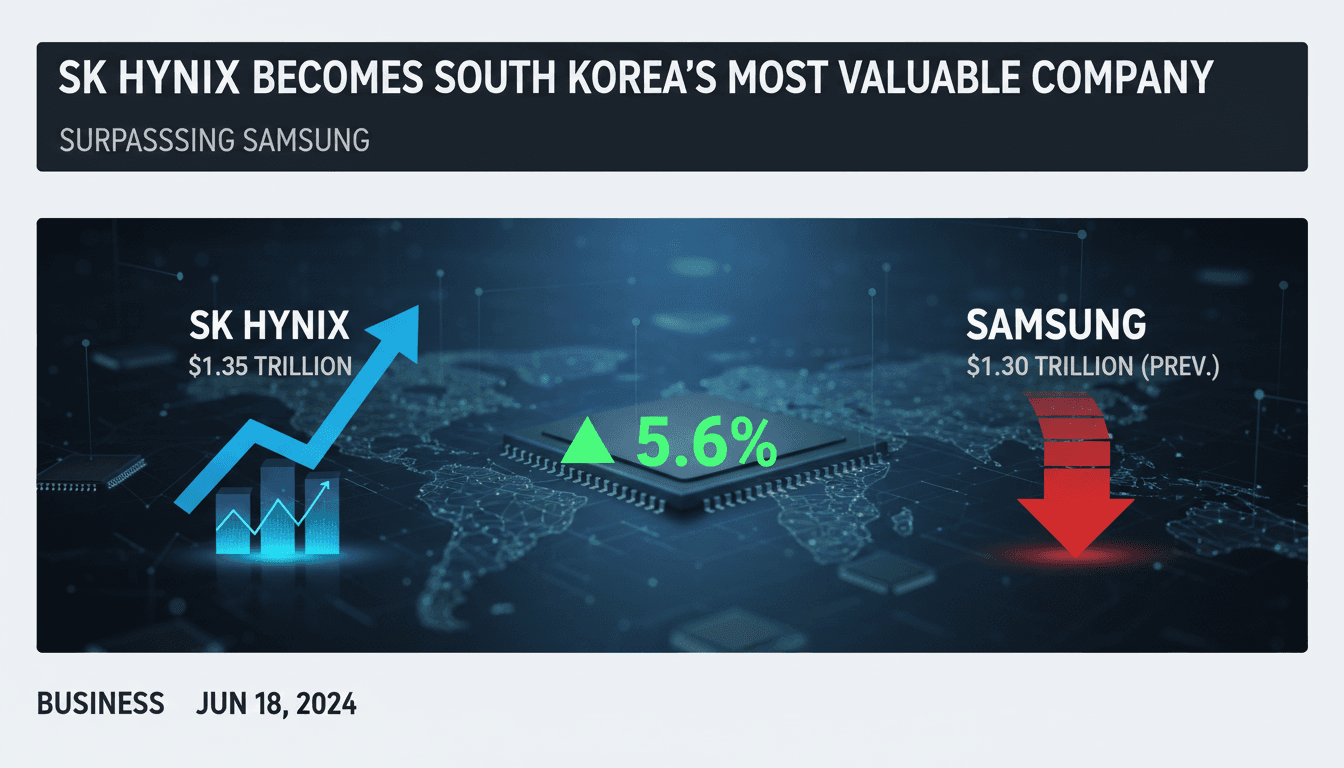SK Hynix logo with a backdrop of South Korean financial markets
