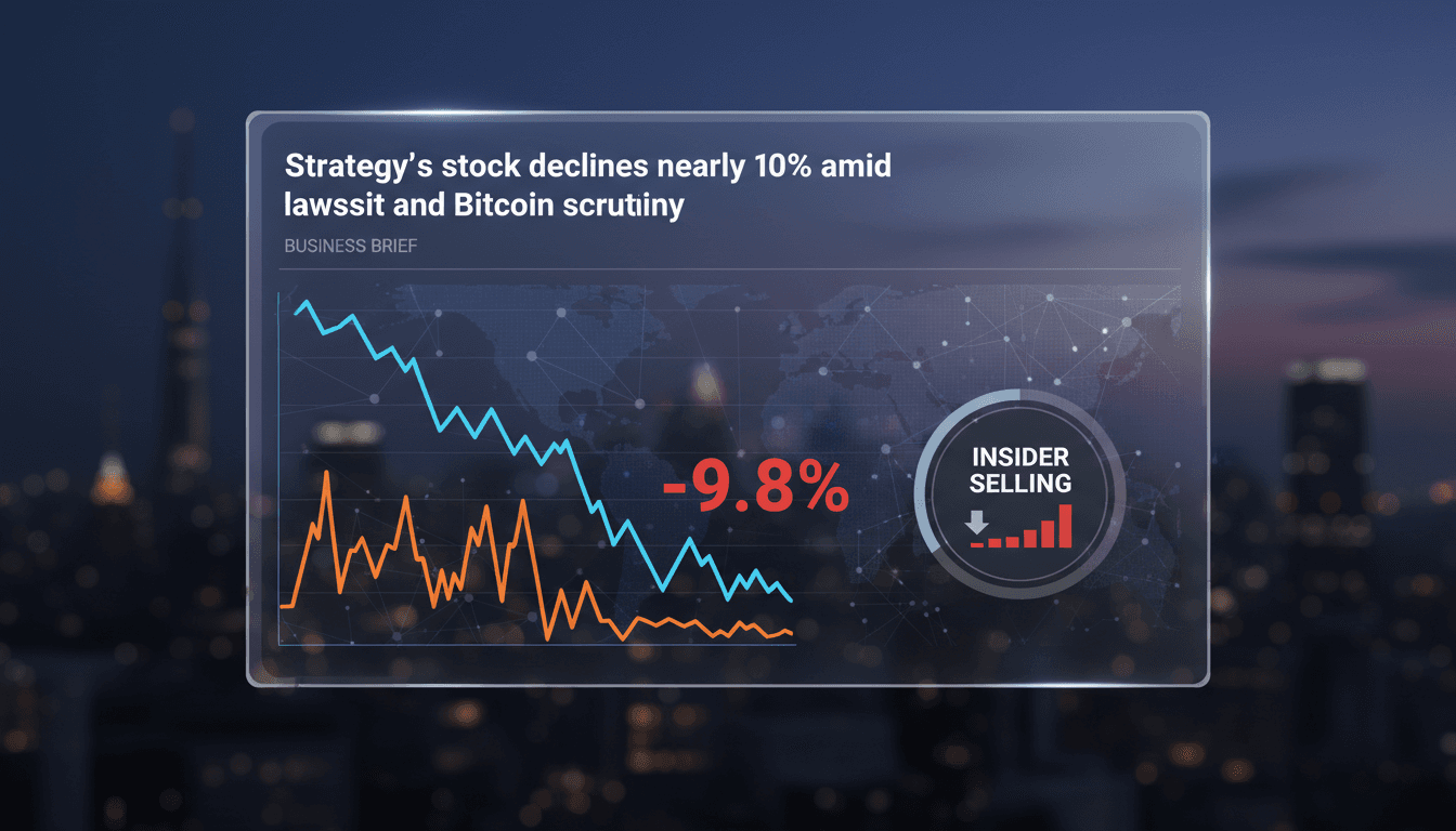 Graph showing Strategy's stock decline and Bitcoin price fluctuations.