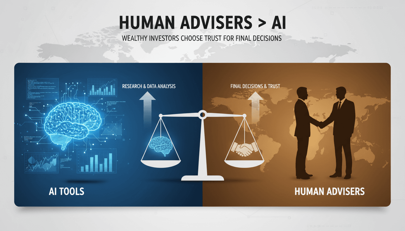 Wealthy investors discussing financial strategies with a human adviser.