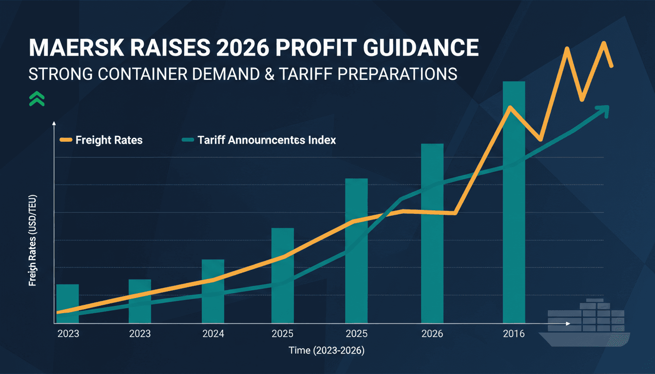 Maersk shipping containers at a port with rising freight rates