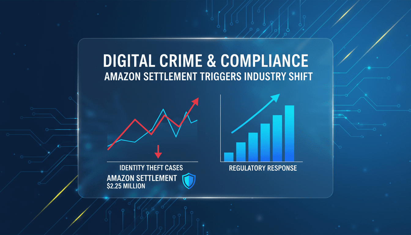 Amazon logo with a gavel symbolizing legal settlement over identity theft issues.