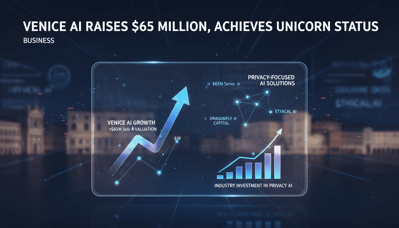 Venice AI logo with a backdrop of financial growth charts