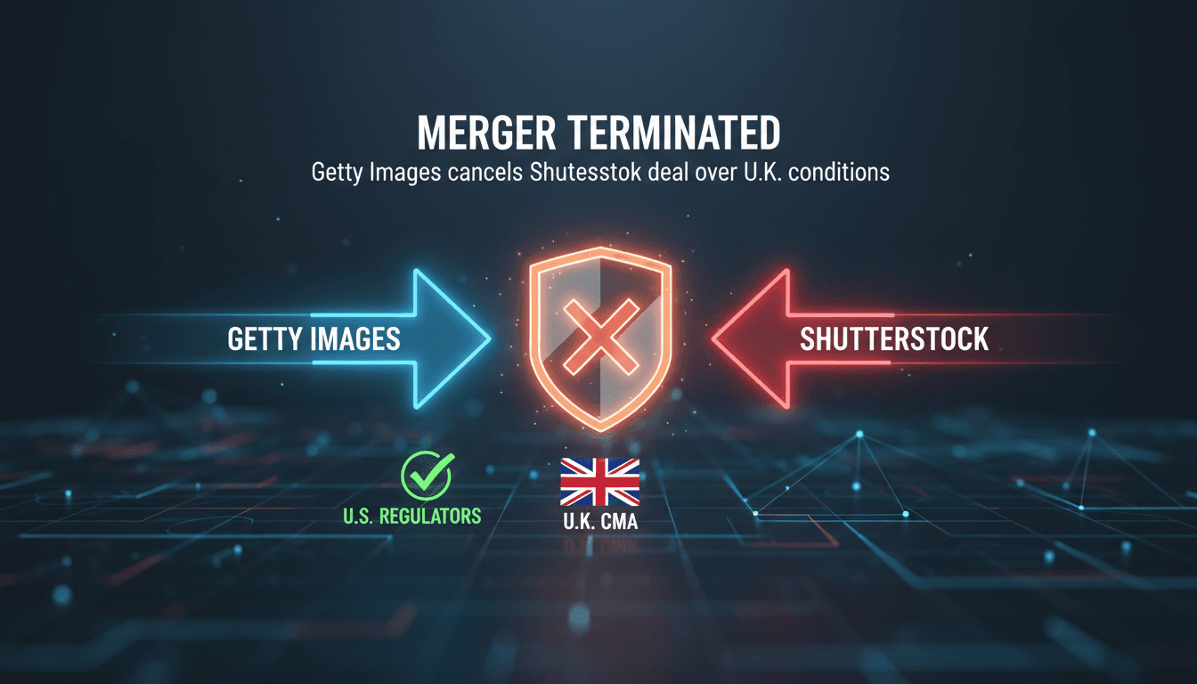 Getty Images and Shutterstock logos with a regulatory backdrop