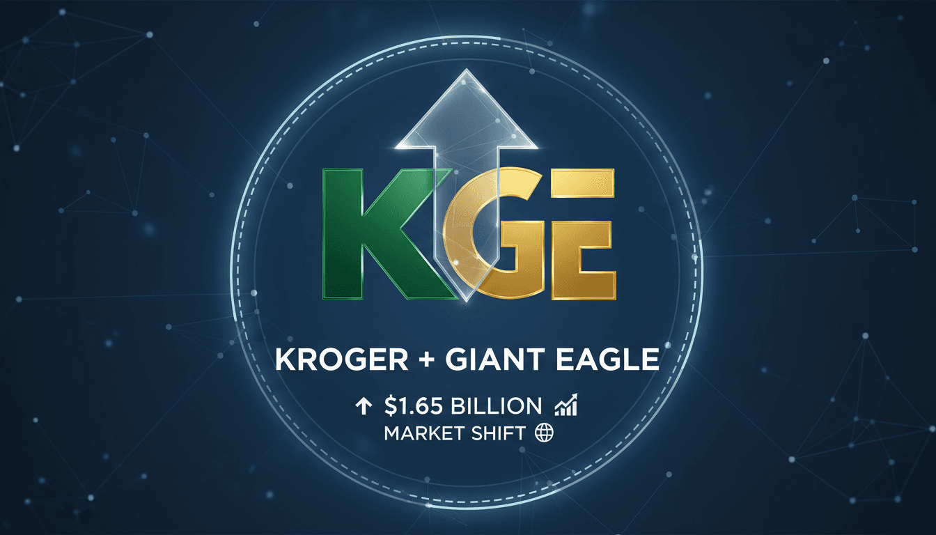 Kroger and Giant Eagle logos with a financial graph background