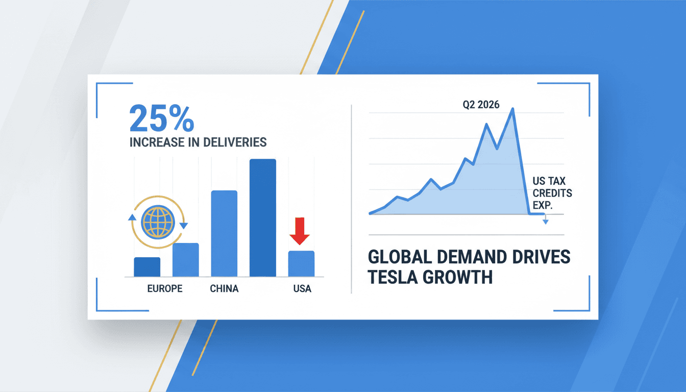 Tesla vehicles showcasing growth in deliveries across Europe and China.
