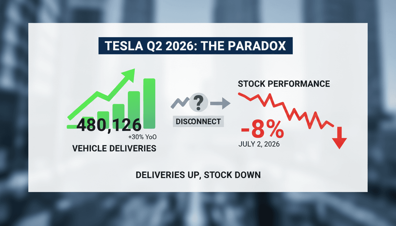 Tesla vehicles lined up for delivery, showcasing record numbers.