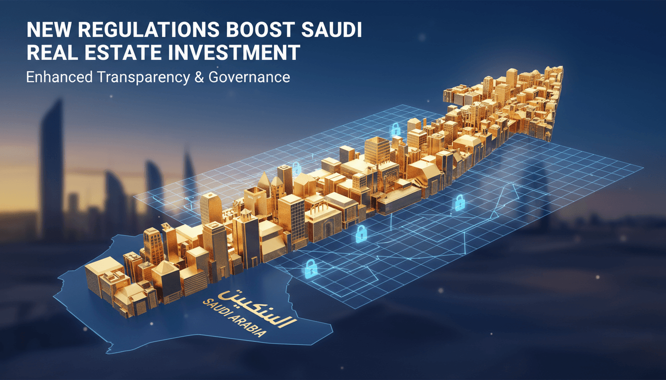 Saudi Arabia skyline with real estate investment graphics