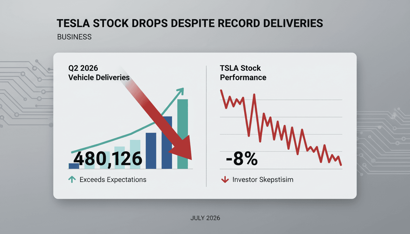 Tesla's stock drops 8% despite record vehicle deliveries in Q2 2026