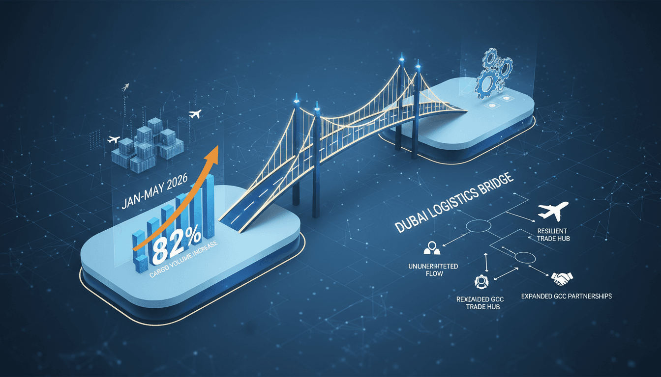 Infographic showing the increase in cargo volumes and logistics improvements in Dubai.