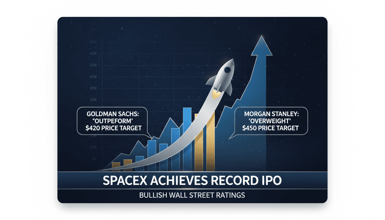 SpaceX logo with a backdrop of rockets and satellites