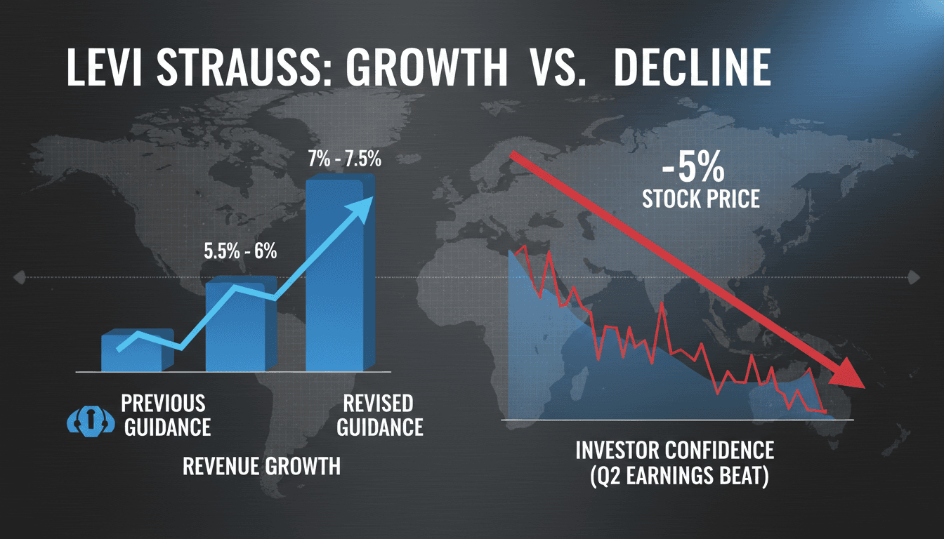 Levi Strauss logo with a backdrop of stock market trends