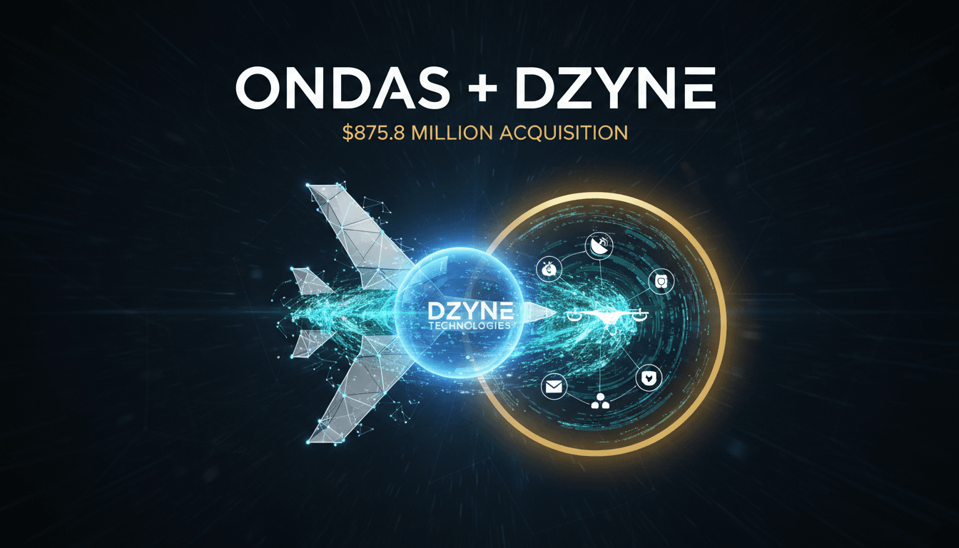 Ondas Inc. logo with a backdrop of autonomous aircraft technology