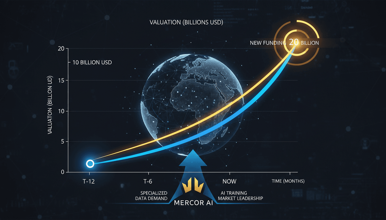 Mercor AI startup logo with a financial growth chart