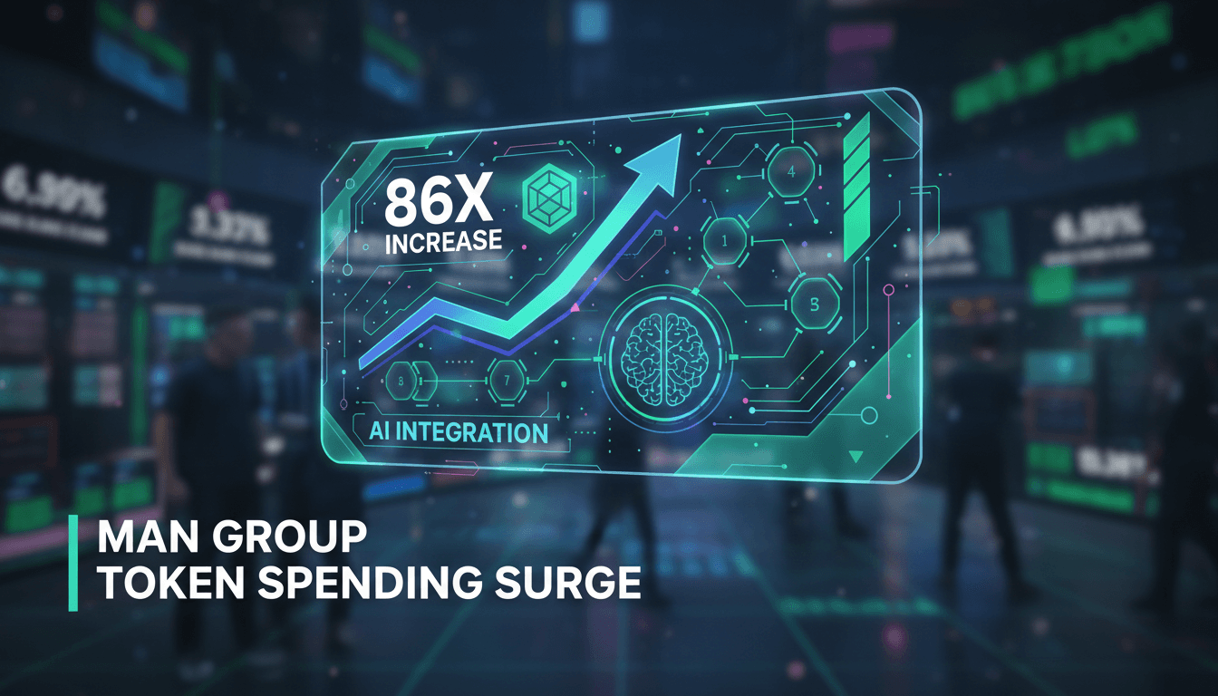 Man Group's logo with a digital background representing AI in finance.