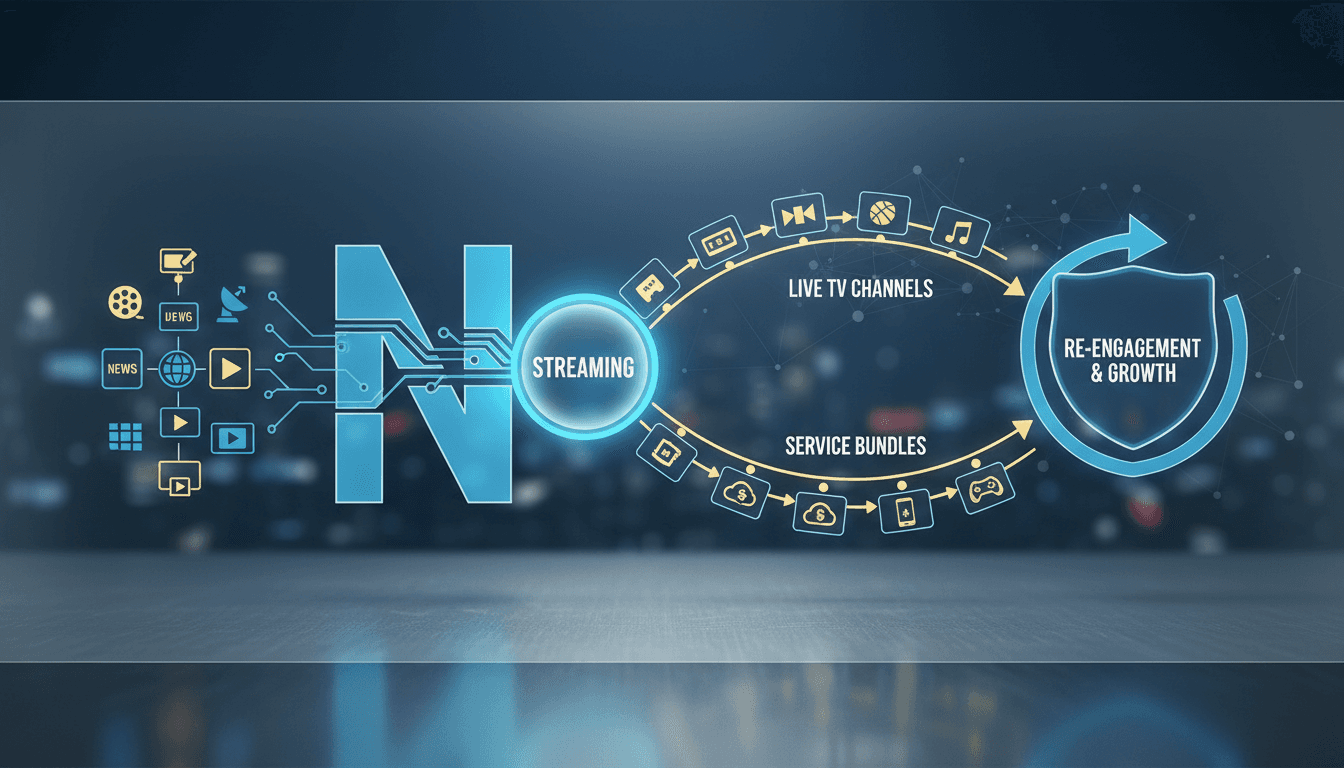 Netflix logo with a background of live TV programming elements