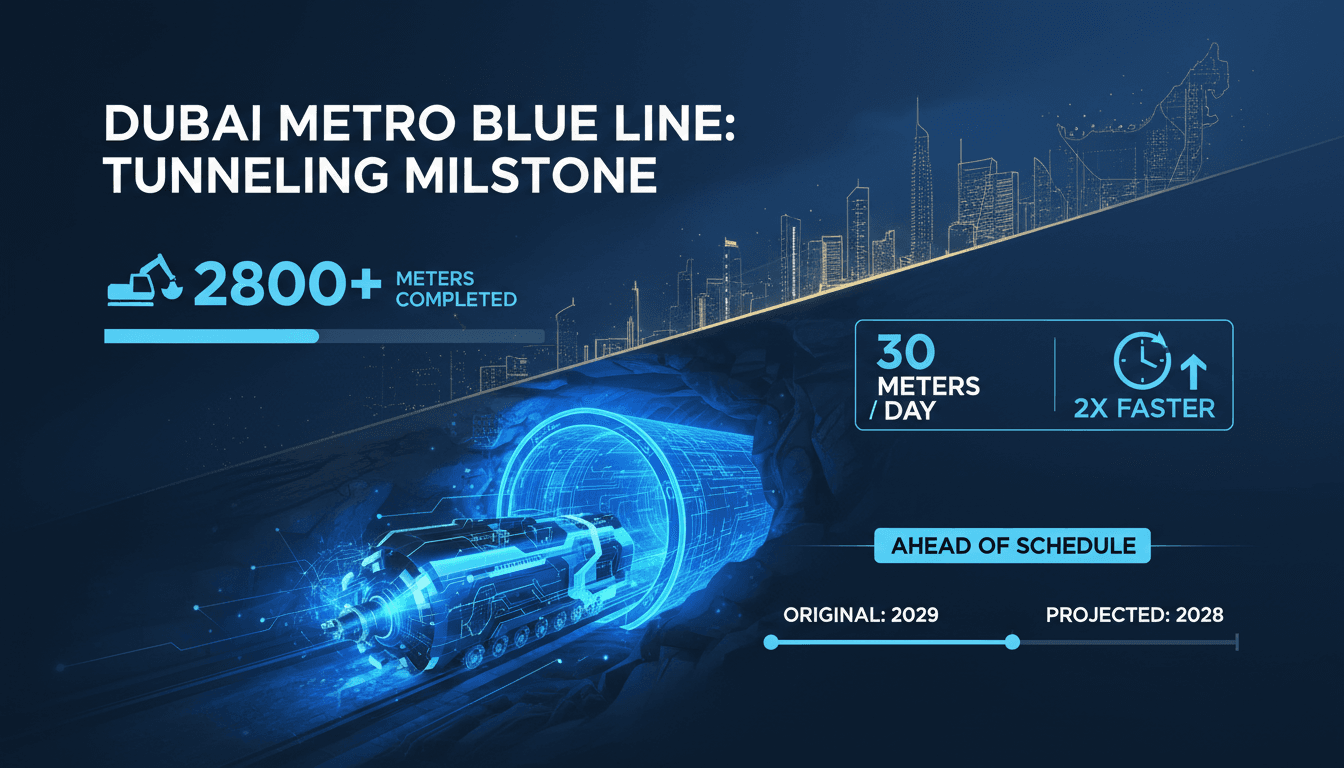 Tunneling progress for the Dubai Metro Blue Line project