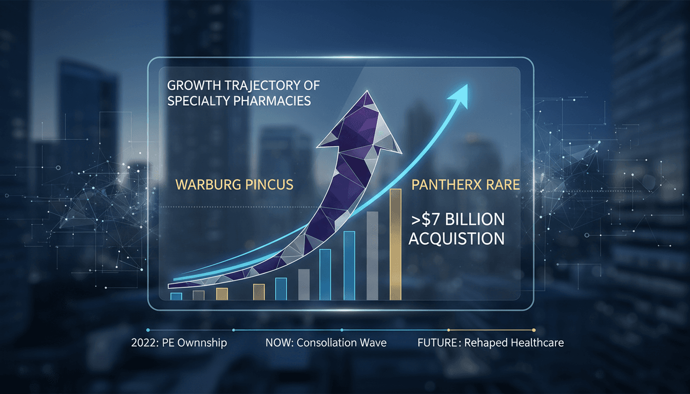 Warburg Pincus logo with a background of specialty pharmacy imagery
