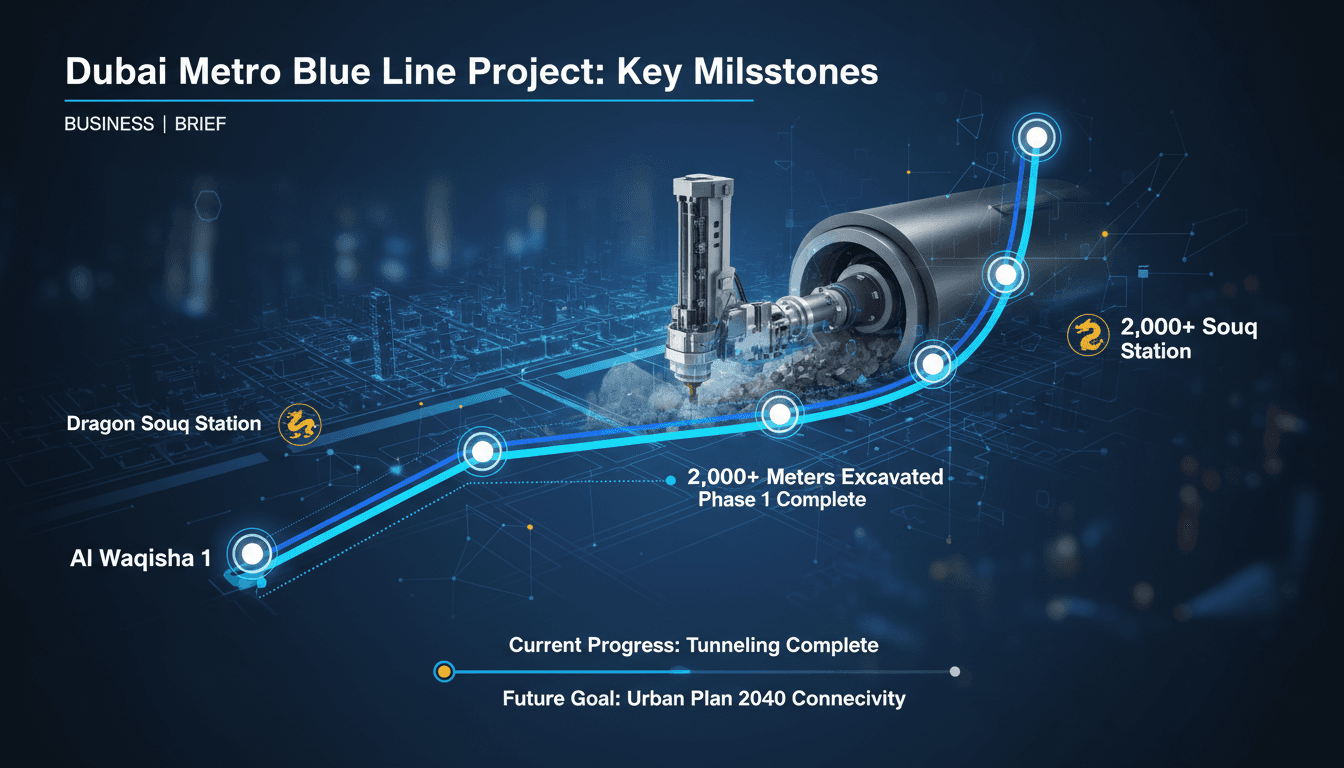 Construction progress of the Dubai Metro Blue Line project