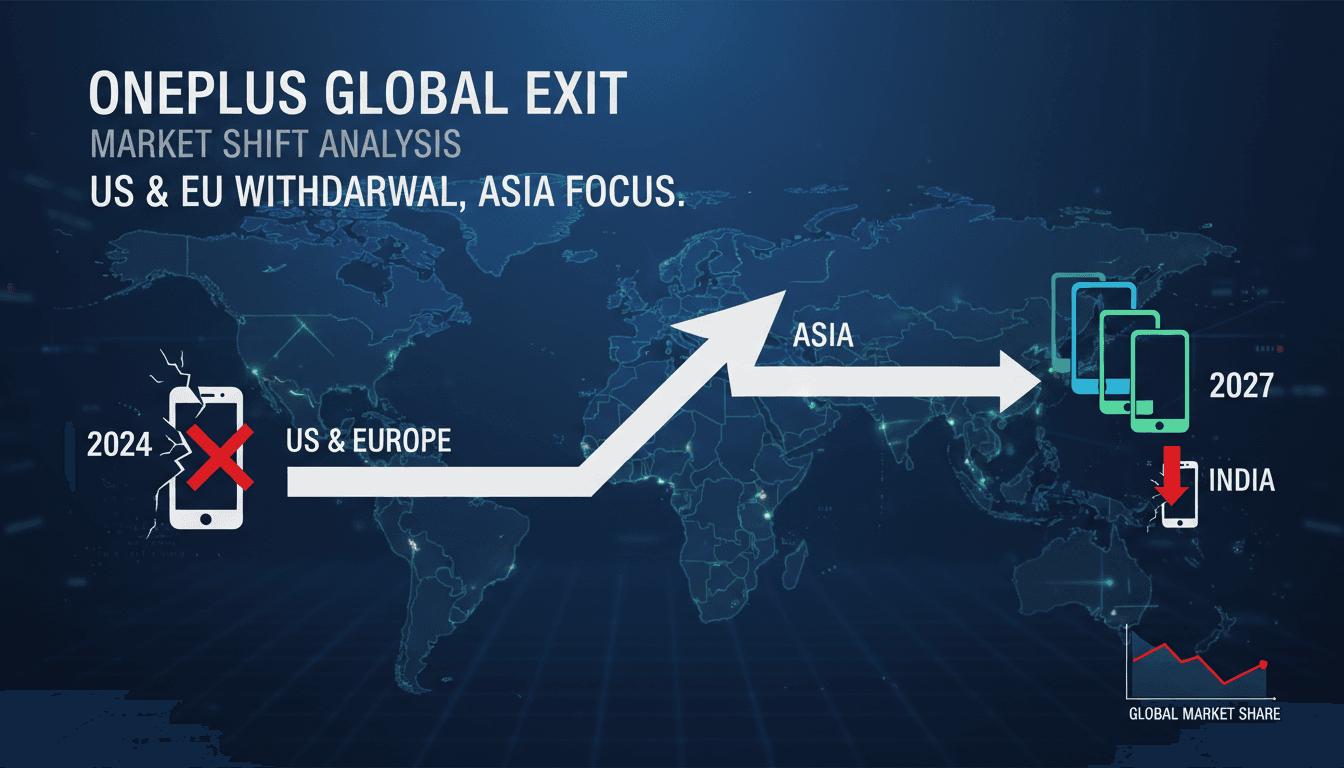 OnePlus logo with a map highlighting the US and European markets