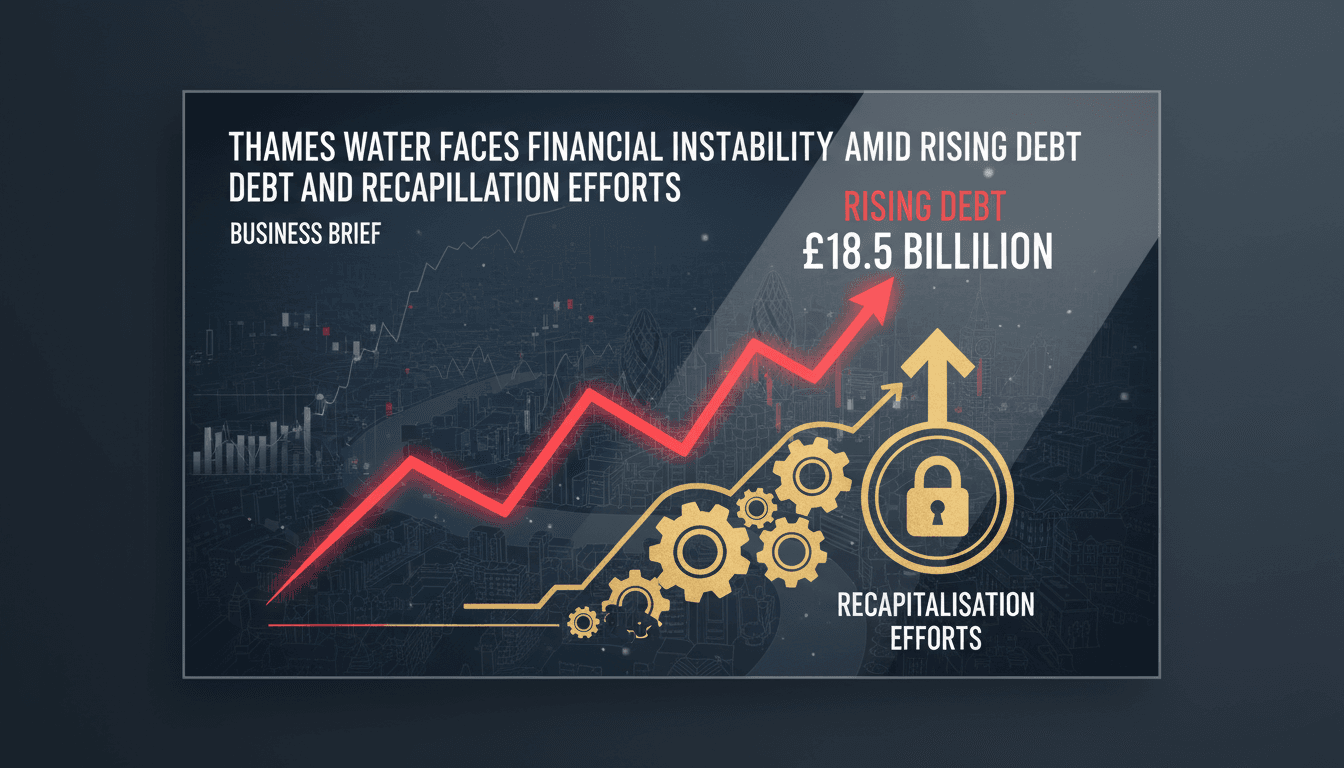 Thames Water's headquarters with a focus on financial reports and debt statistics.