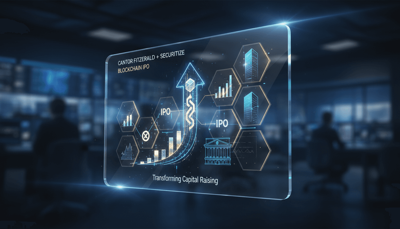 Illustration of blockchain technology transforming public offerings.