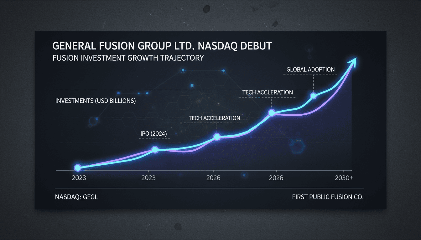 General Fusion's logo with a backdrop of nuclear fusion technology imagery.