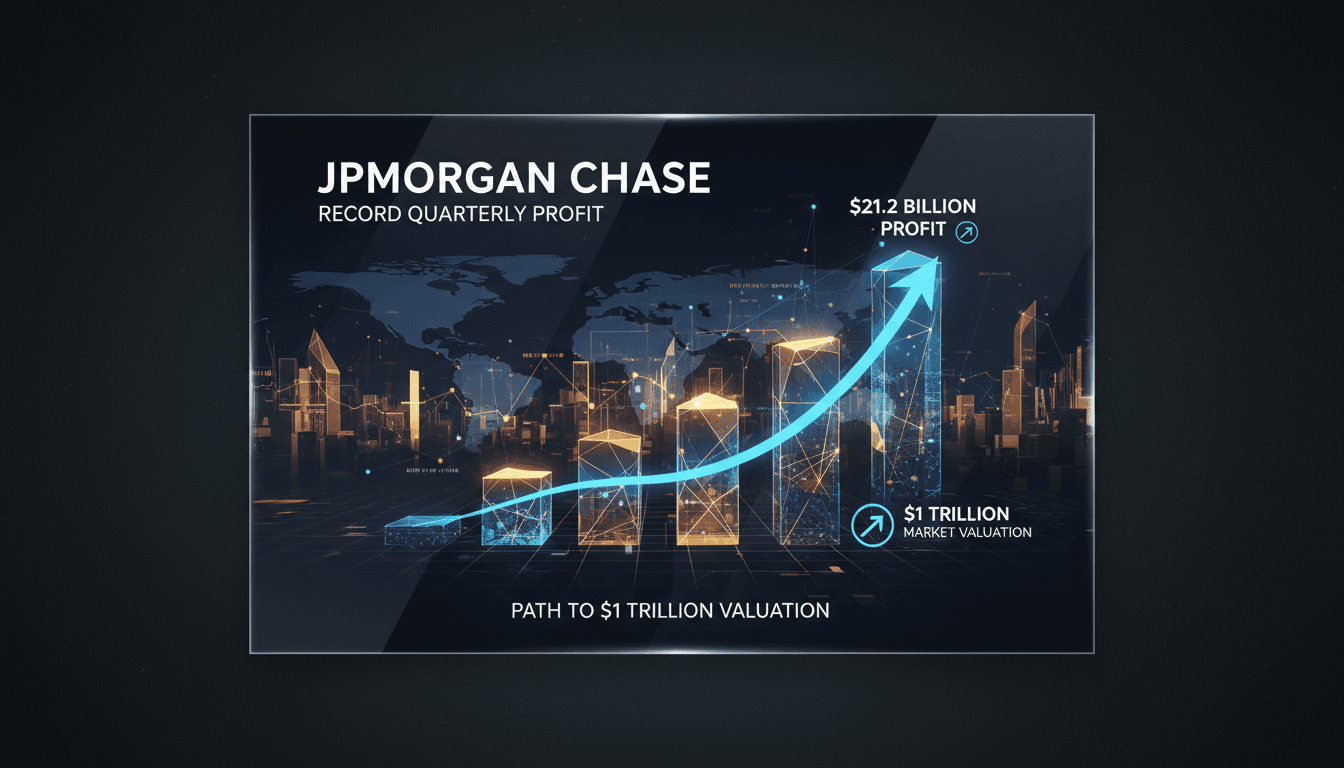 JPMorgan Chase building with financial data overlay