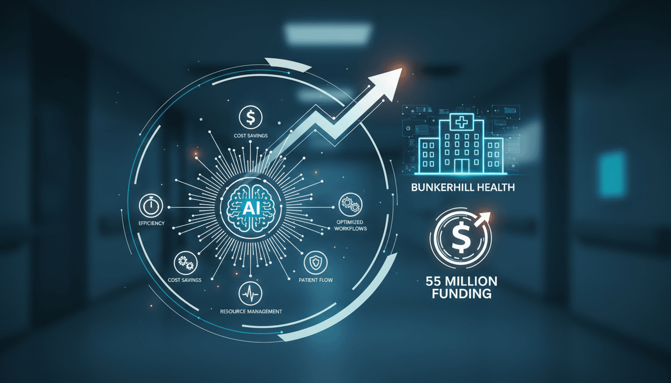 Bunkerhill Health logo with a backdrop of hospital operations and AI technology.