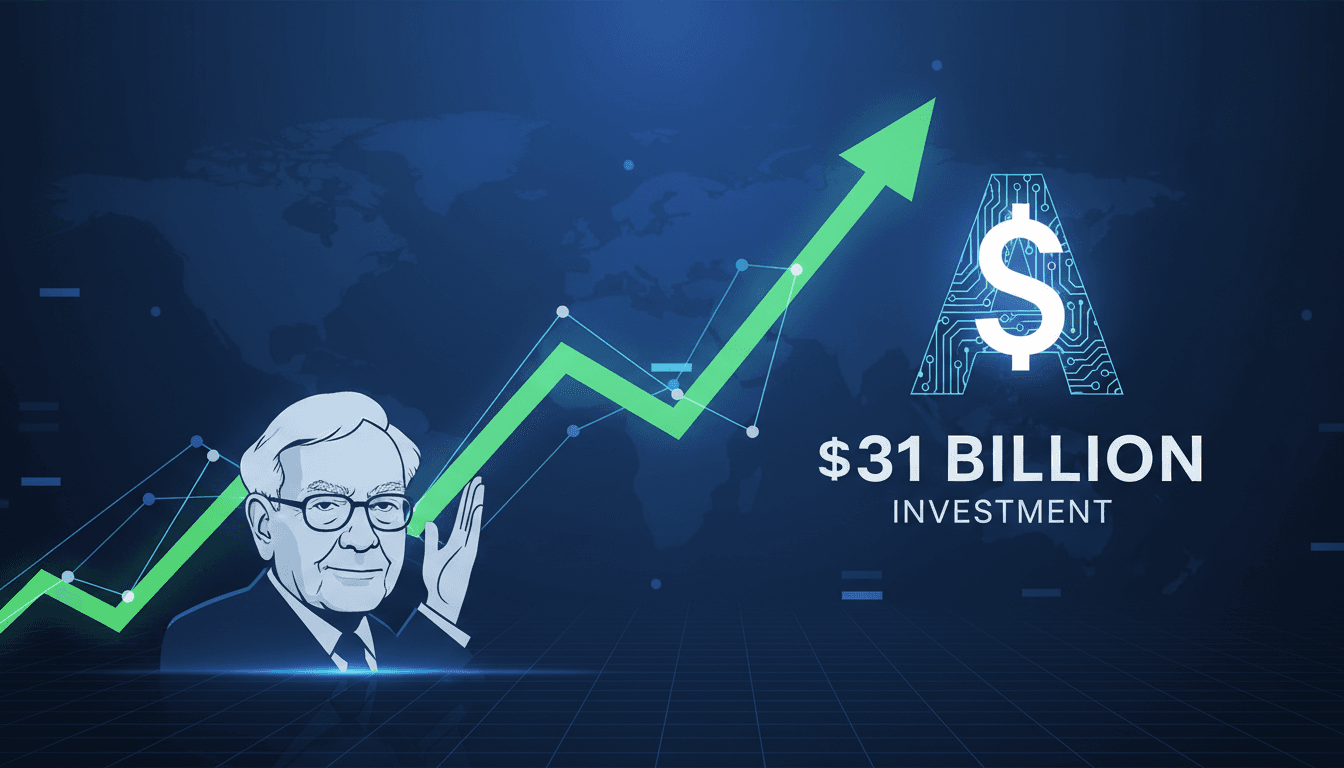 Warren Buffett announcing his investment in Alphabet, highlighting AI's potential.