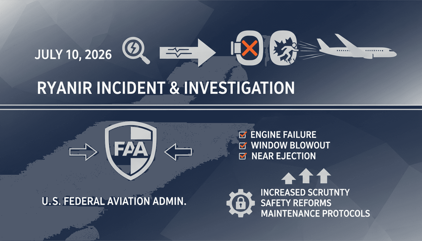 Ryanair aircraft in flight with a focus on safety measures