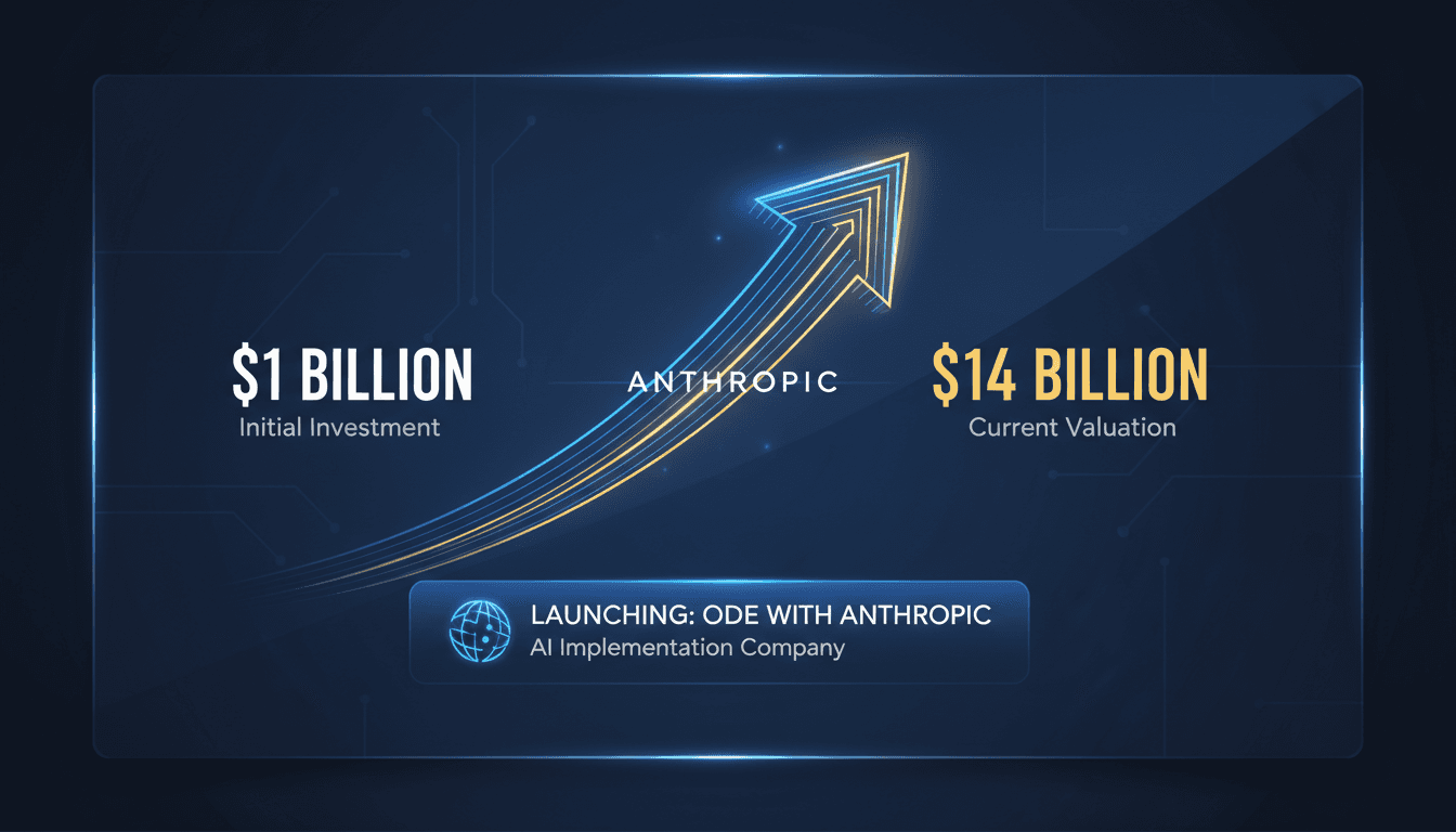 Anthropic's logo with a backdrop of AI technology graphics