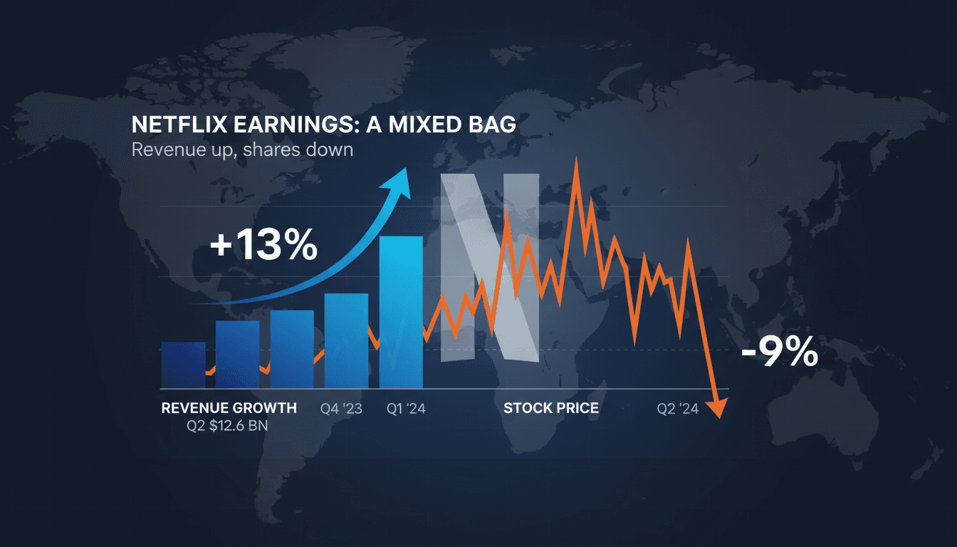 Netflix earnings report showing revenue growth and stock price trends.