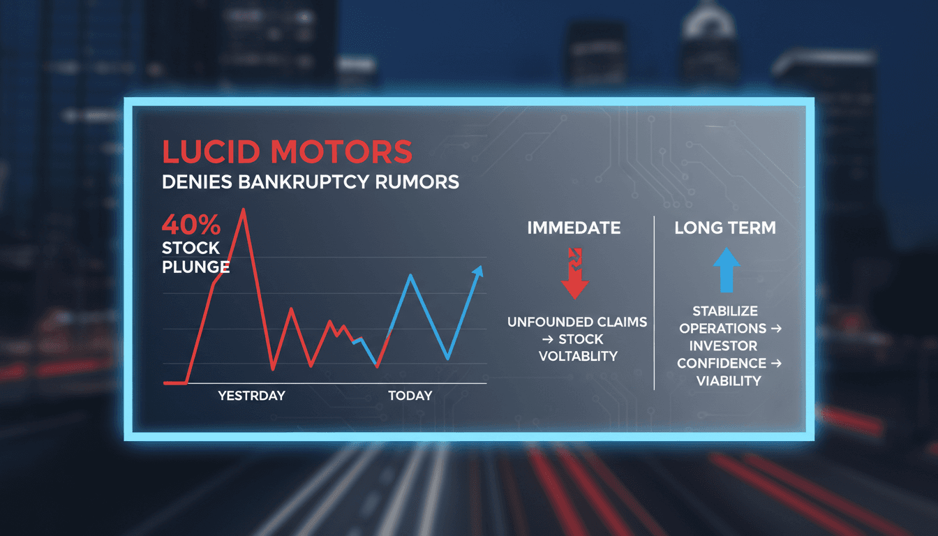 Lucid Motors logo with stock market graphs in the background
