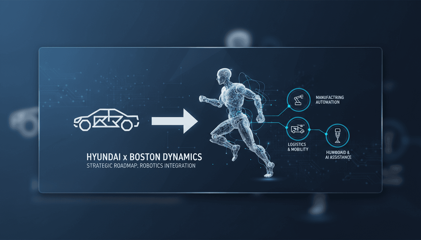 Hyundai Motor Group logo with Boston Dynamics robots in the background